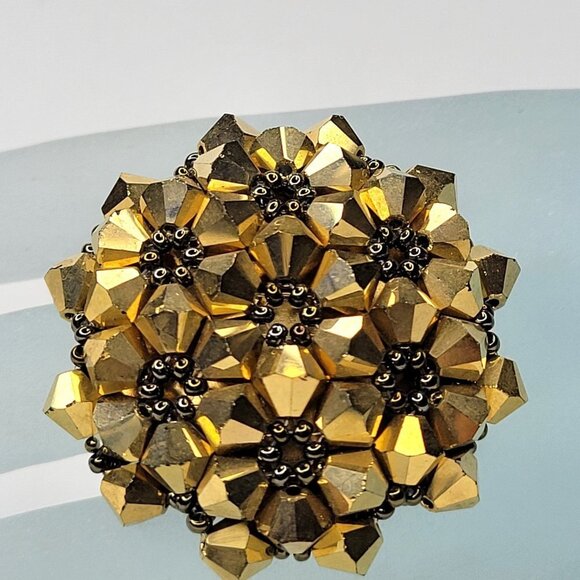 Gold Sparkling Crystal Ring Cluster Ring Glitter Bicone Beads Stretch Ring - Picture 2 of 10